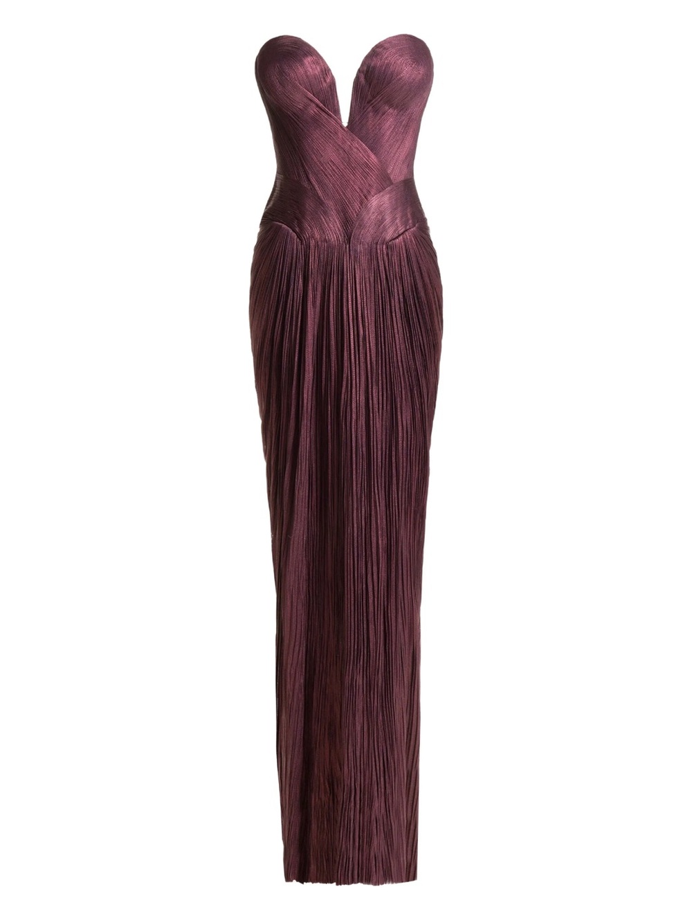Strapless Sweetheart Pleated Evening Gown in Plum